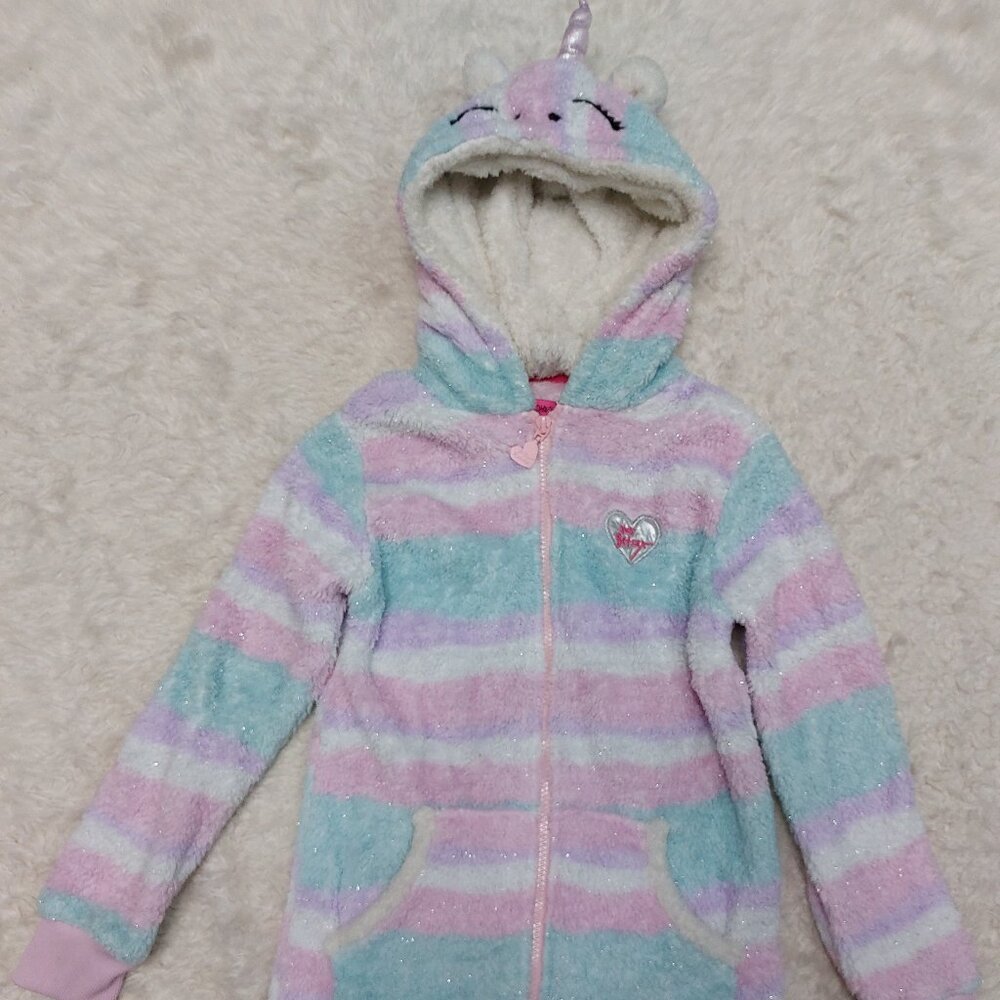 Betsey Johnson Girls' Fuzzy Unicorn Full Zip Hoodie Jacket  M (7/8)
